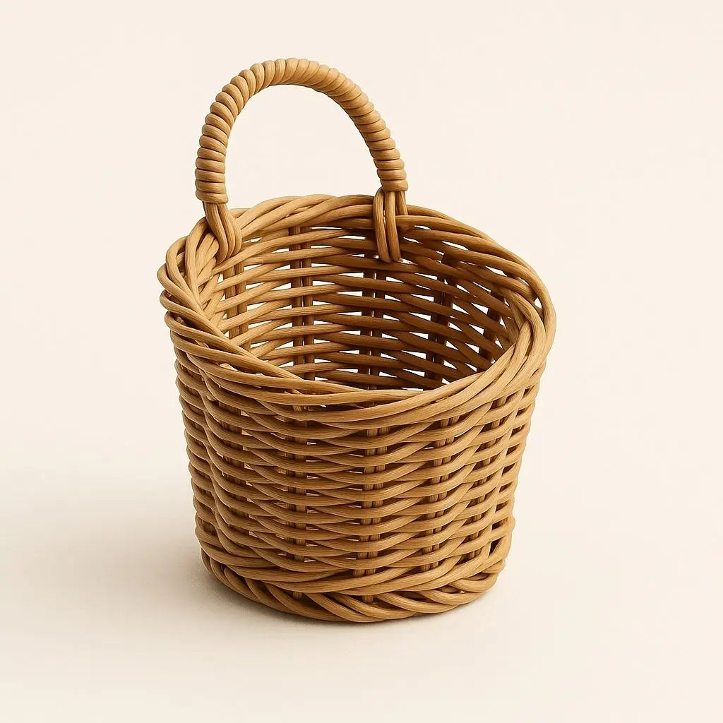 Handwoven wicker storage basket with secure lid, natural rattan construction for home organization