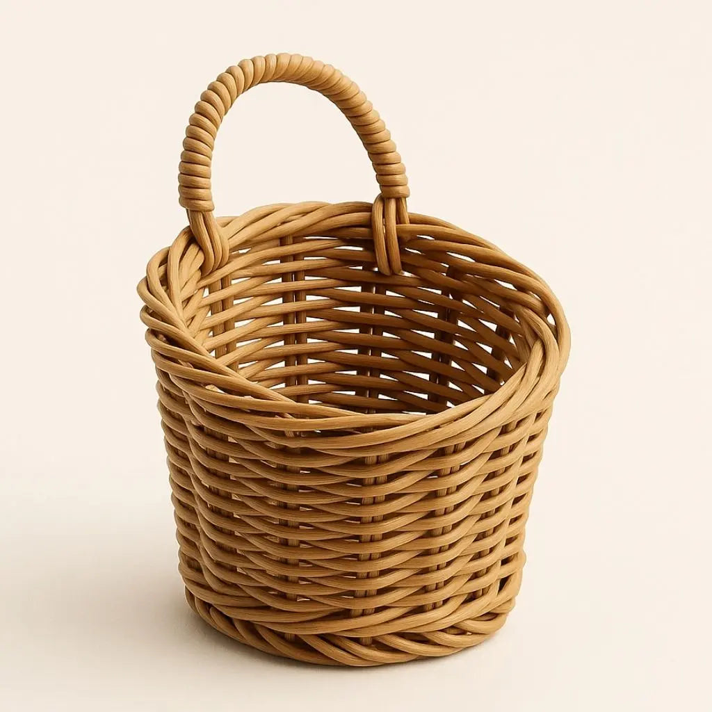 Wicker toy basket with secure lid, natural rattan container ideal for organizing children's items