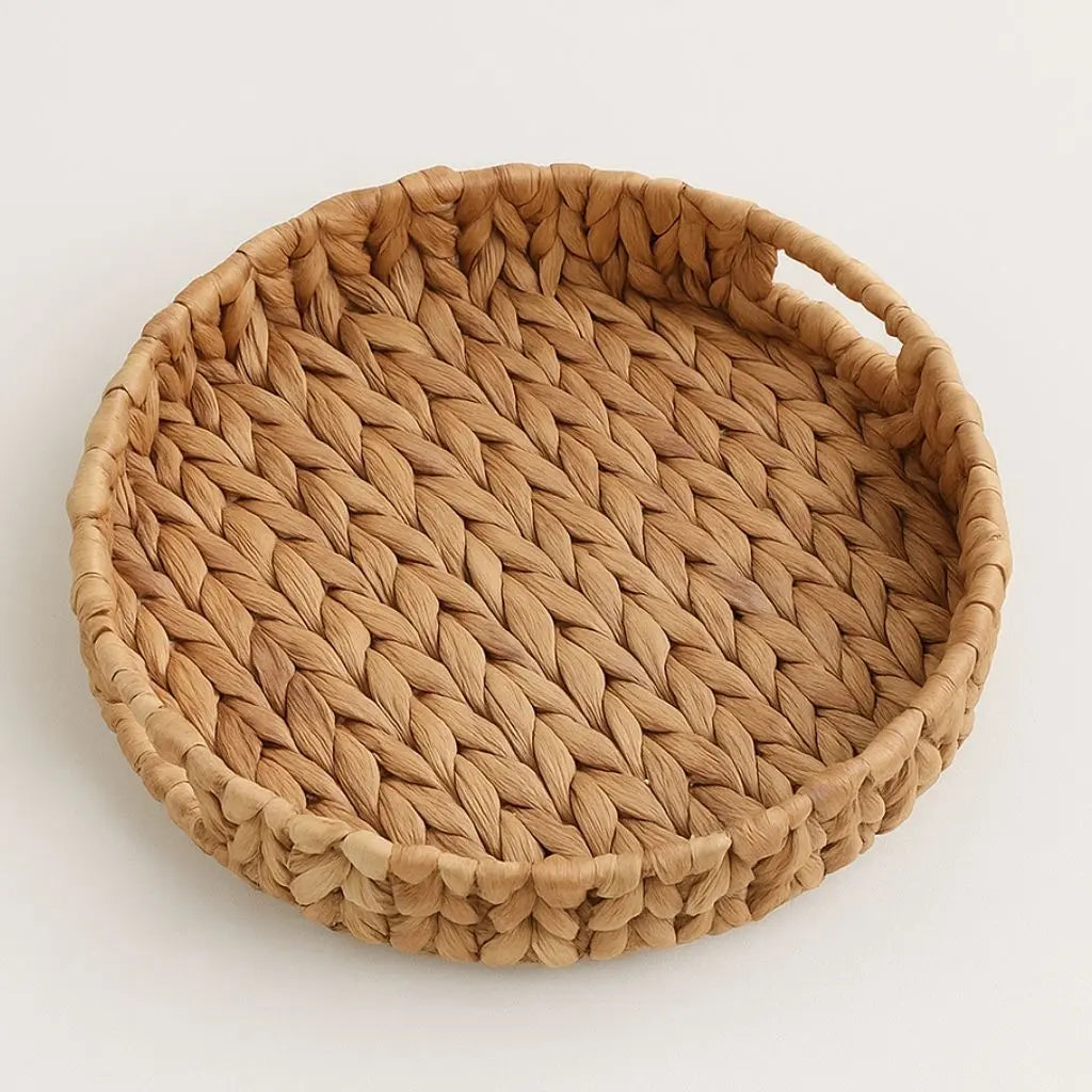 Natural rattan storage basket with handcrafted woven design ideal for kitchen and home organization