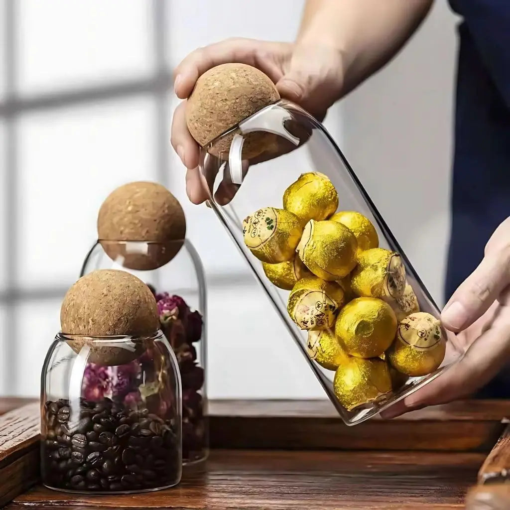 Versatile glass storage jars perfect for coffee beans, tea leaves, snacks, and candy organization