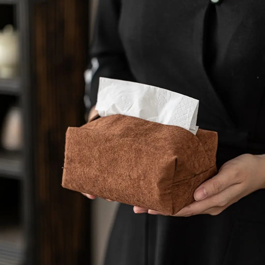 Premium suede material tissue holder ideal for desk organization and professional workspace coordination