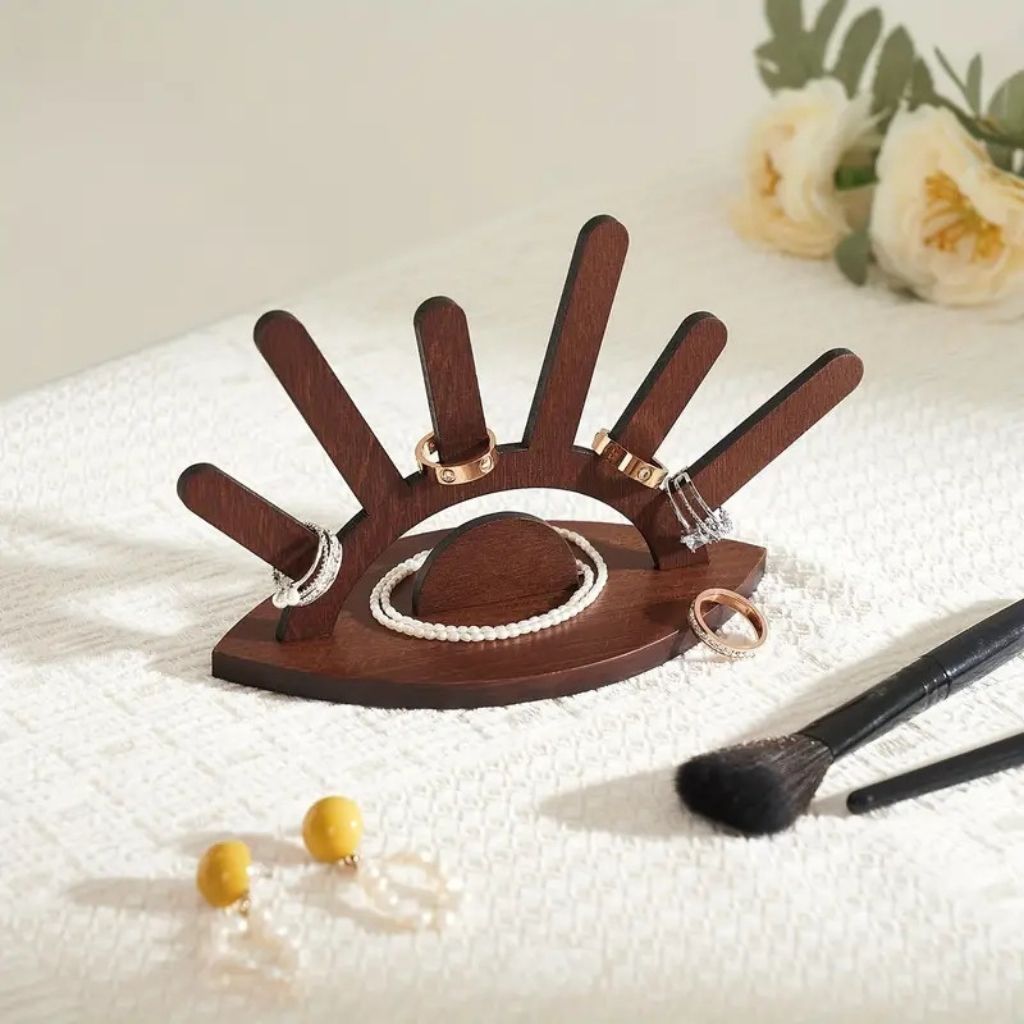Wooden sunburst ring holder - jewelry display organizer stand vanity bedroom storage