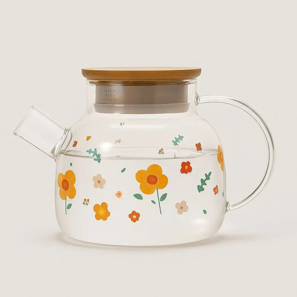 Elegant sunflower glass tea kettle set borosilicate teapot with matching cups for tea ceremony