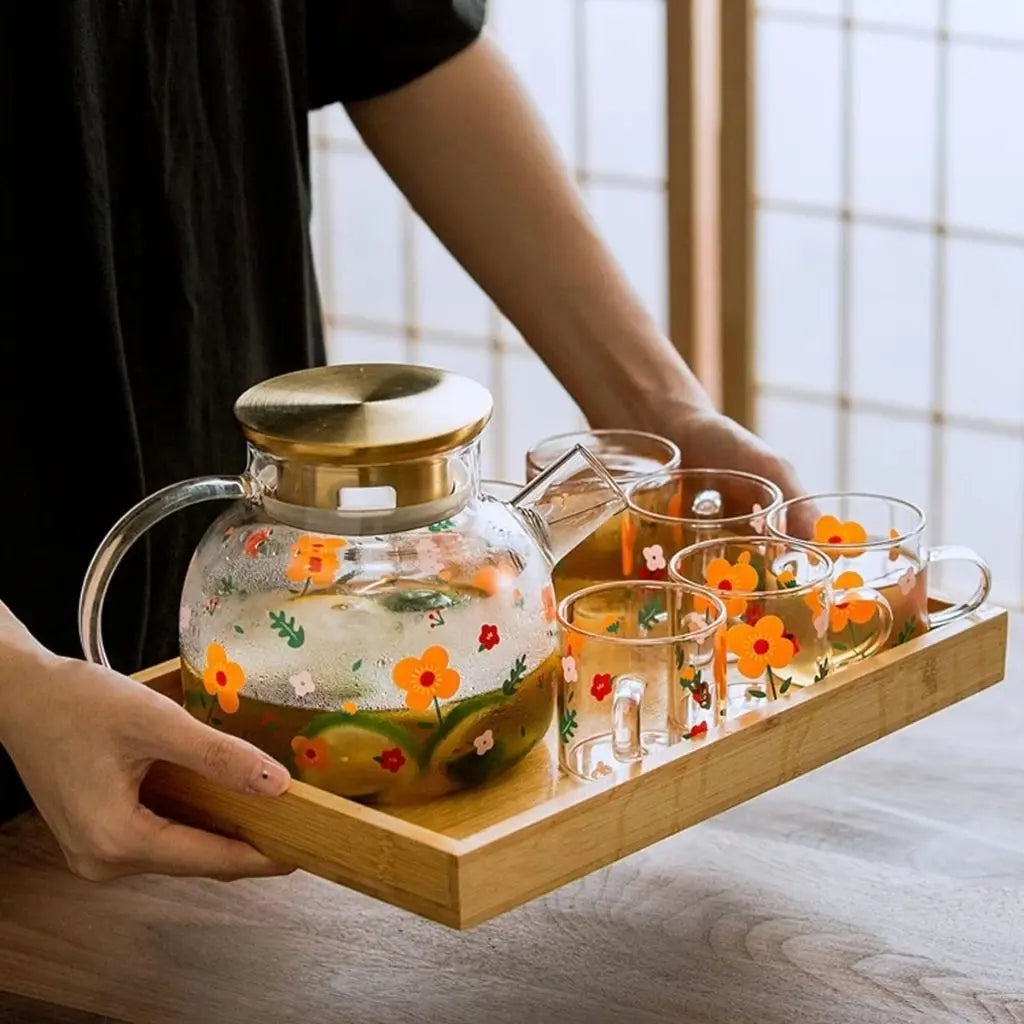 Durable borosilicate sunflower teapot set with glass kettle and semi-automatic tea maker