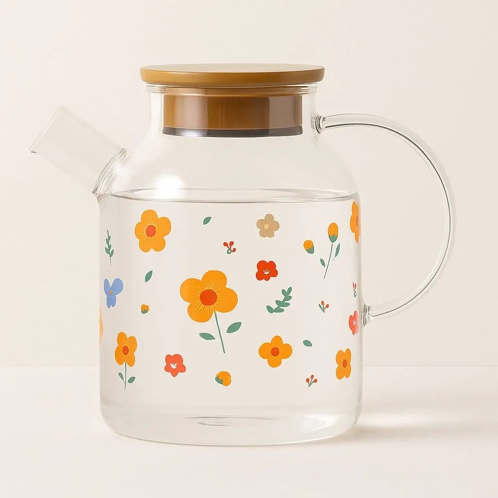 Decorative sunflower glass tea kettle set with borosilicate teapot and matching teacups