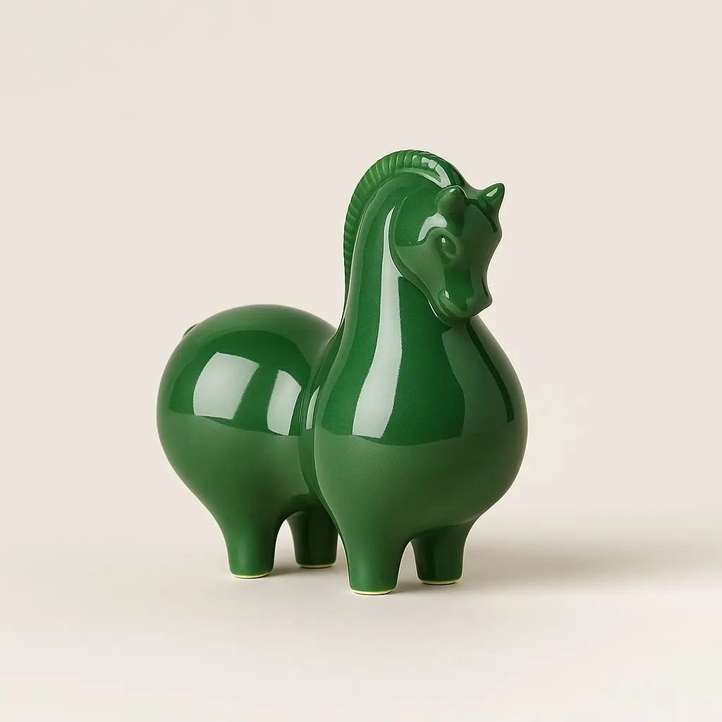 Handcrafted celadon ceramic horse figurine traditional Chinese feng shui decor piece