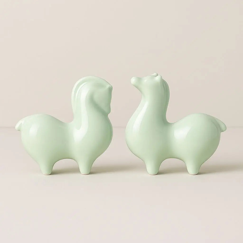 Premium celadon ceramic horse statue good luck feng shui home decor collectible art