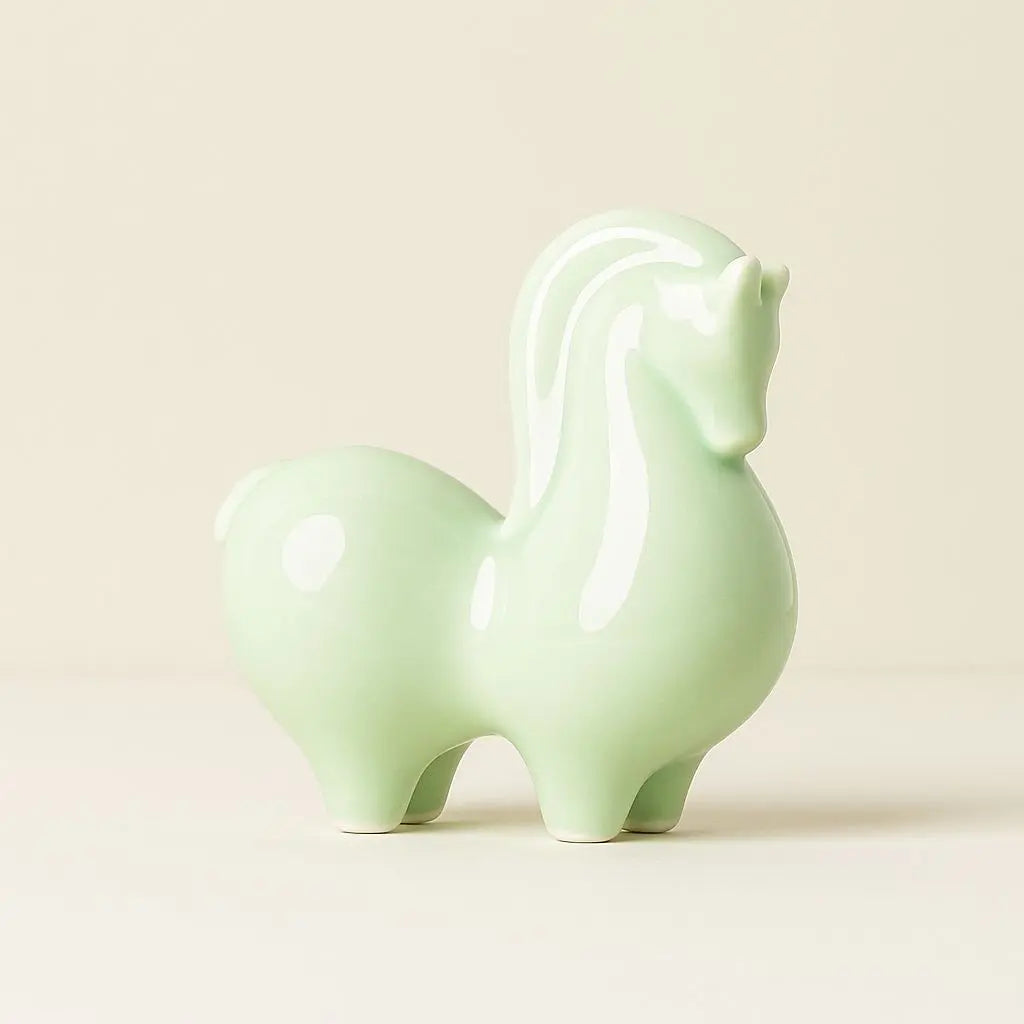 Celadon glazed ceramic horse figurine traditional feng shui prosperity home accent