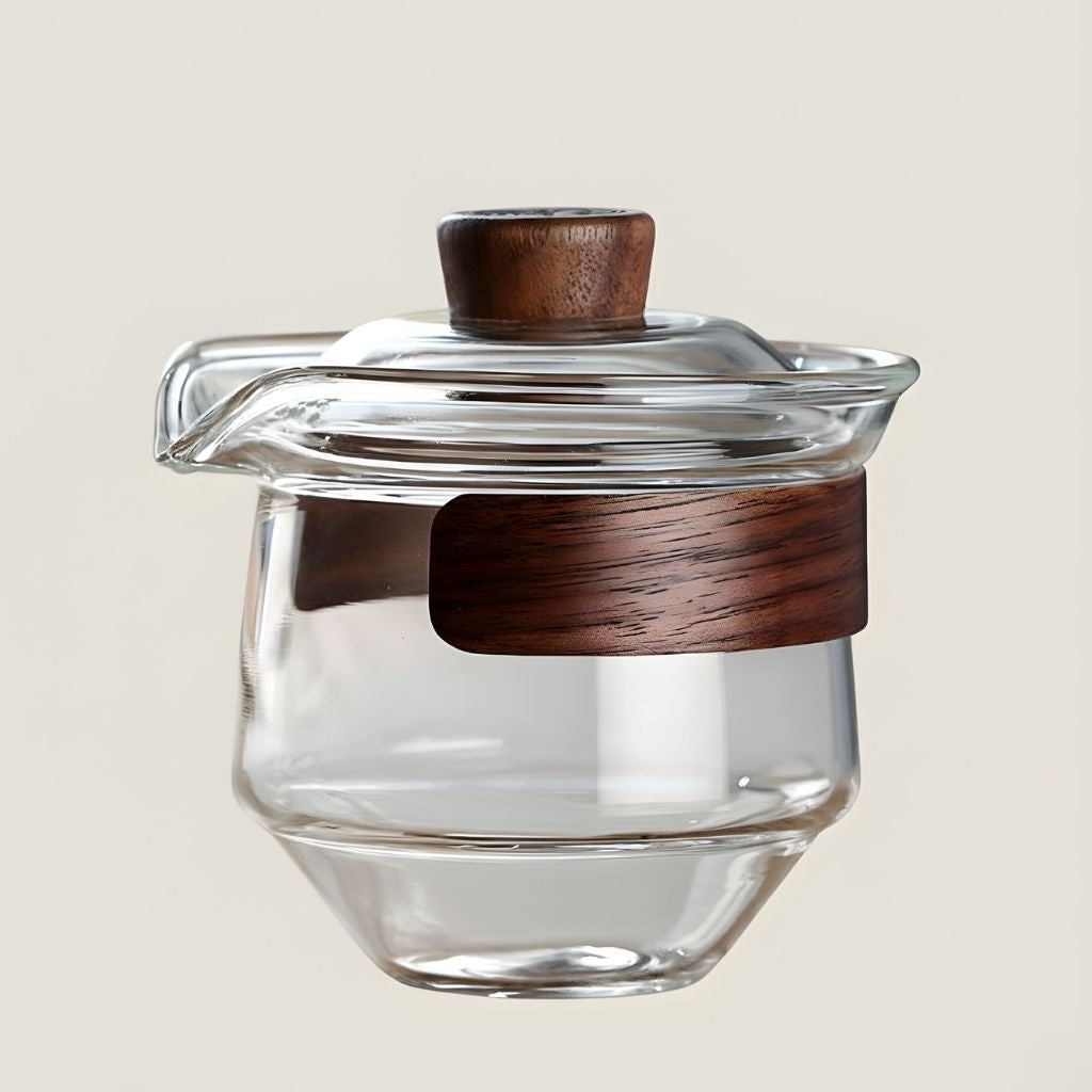 Heat resistant borosilicate gaiwan with reinforced base for hot tea steeping