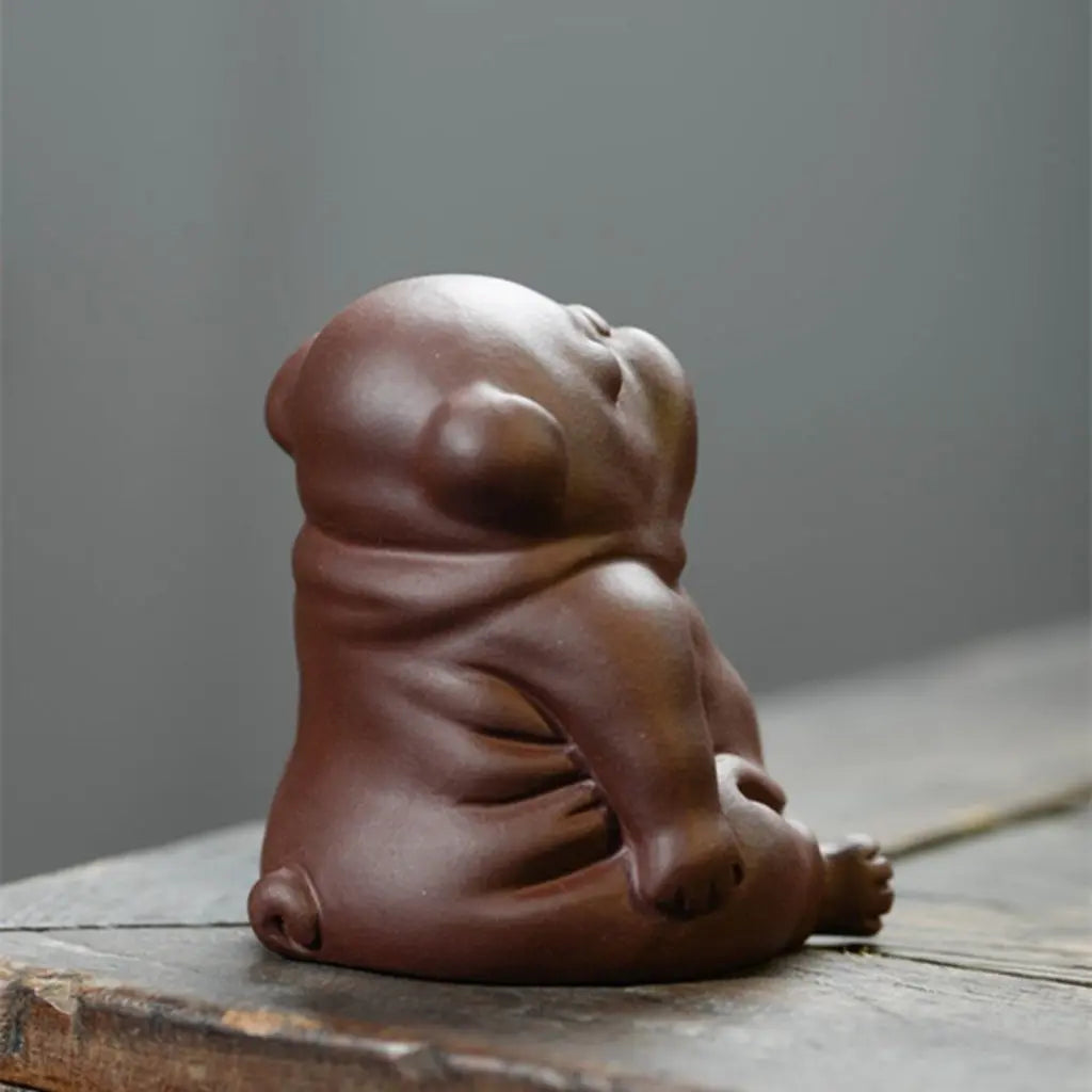 Authentic yixing clay dog tea ceremony figurine, collectible purple clay pet for home decoration