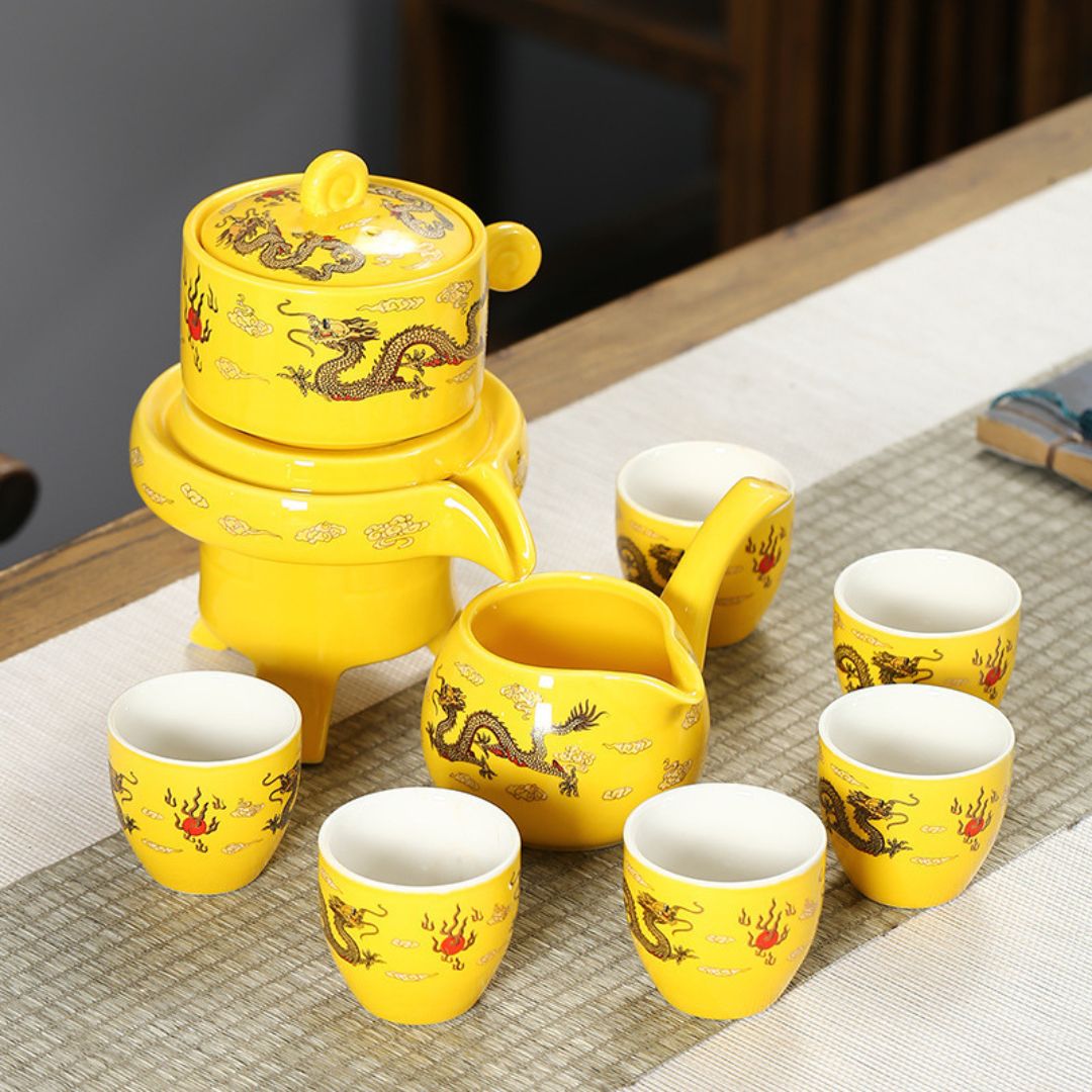 Traditional kungfu tea ceremony equipment with ceramic teapot and serving pitcher