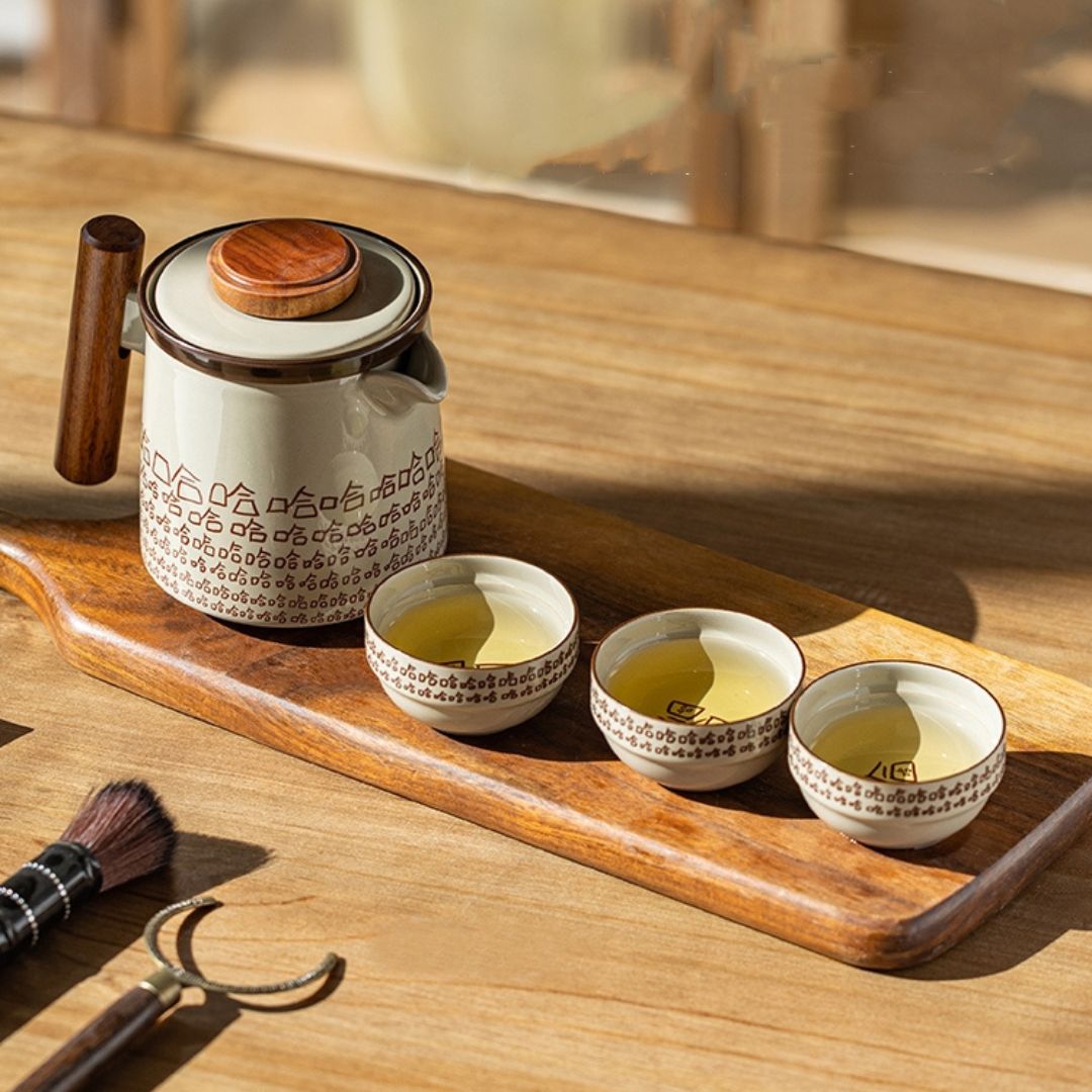 Compact storage case holding ceramic tea set with organized compartments for safe travel