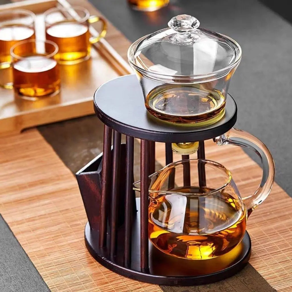 Elegant glass tea brewing set perfect for loose leaf tea ceremonies and premium tea service