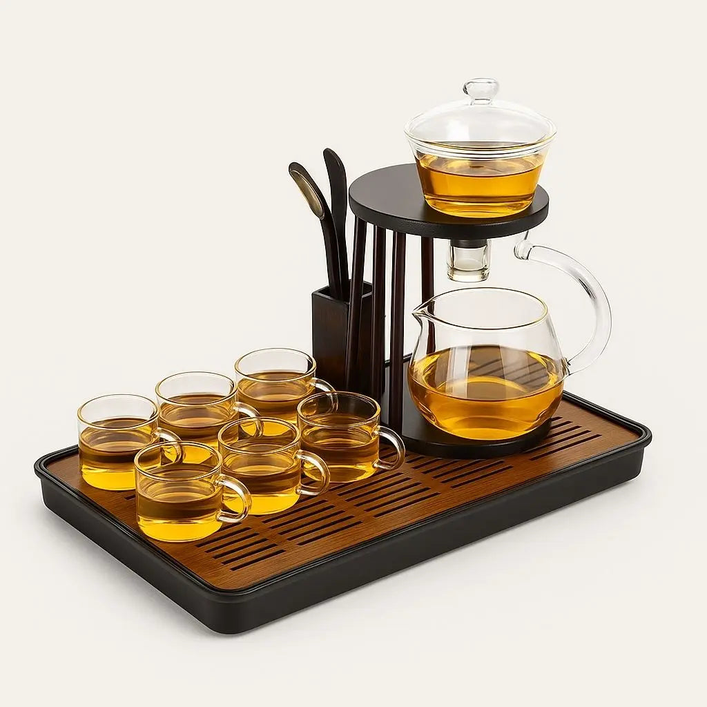 Premium glass teapot set with magnetic infuser for kung fu tea brewing and loose leaf tea ceremonies