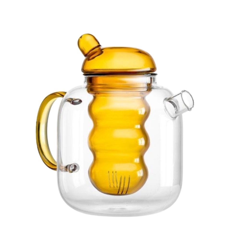 Glass teapot designed for loose leaf tea with spacious infuser basket 1 liter