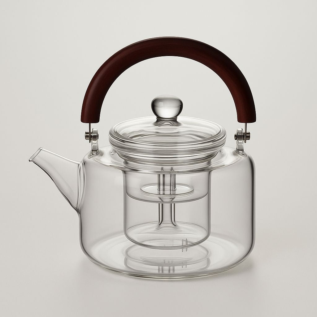 Heat resistant glass brewing pot designed for loose leaf and herbal tea infusion