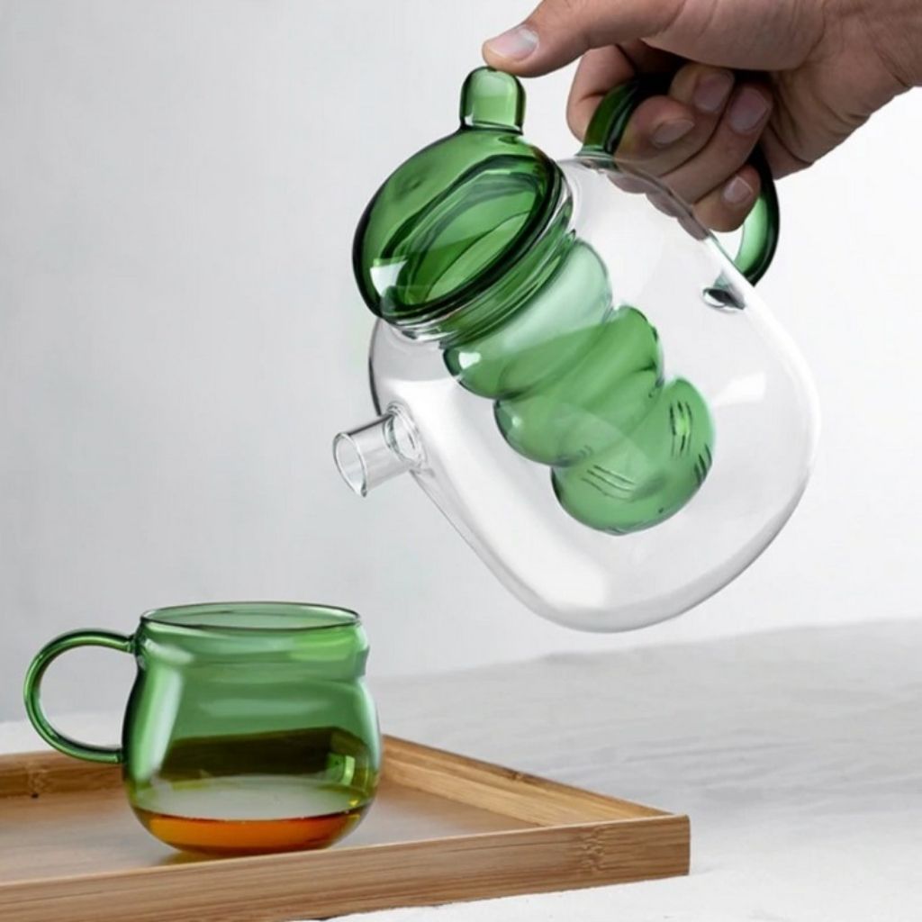 Heat proof glass teapot with layered design for hot water tea infusion 1 liter