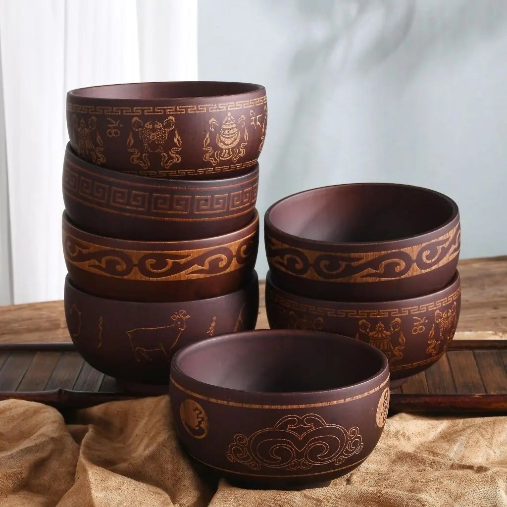 Wooden bowl perfect for serving tea and snacks, ethnic home decor with rustic dining appeal