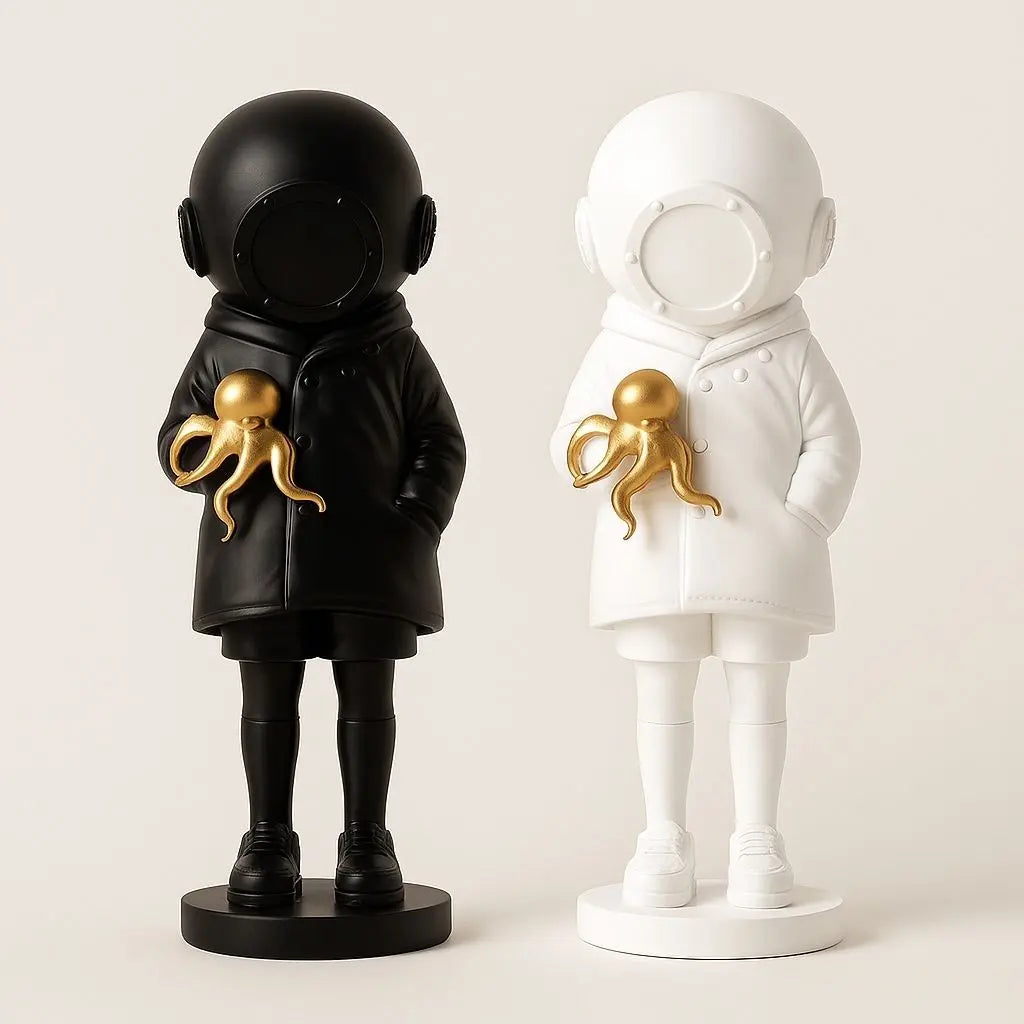 Premium resin astronaut sculpture with gold octopus modern decorative figurine for contemporary spaces