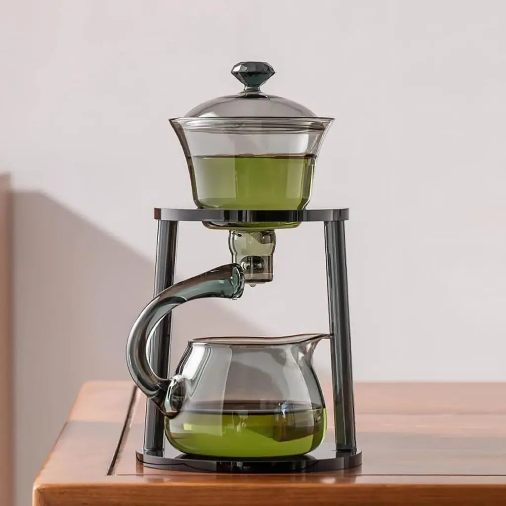 Heat resistant glass tea set vertical automatic infuser smoky gray modern brewing system 400ml