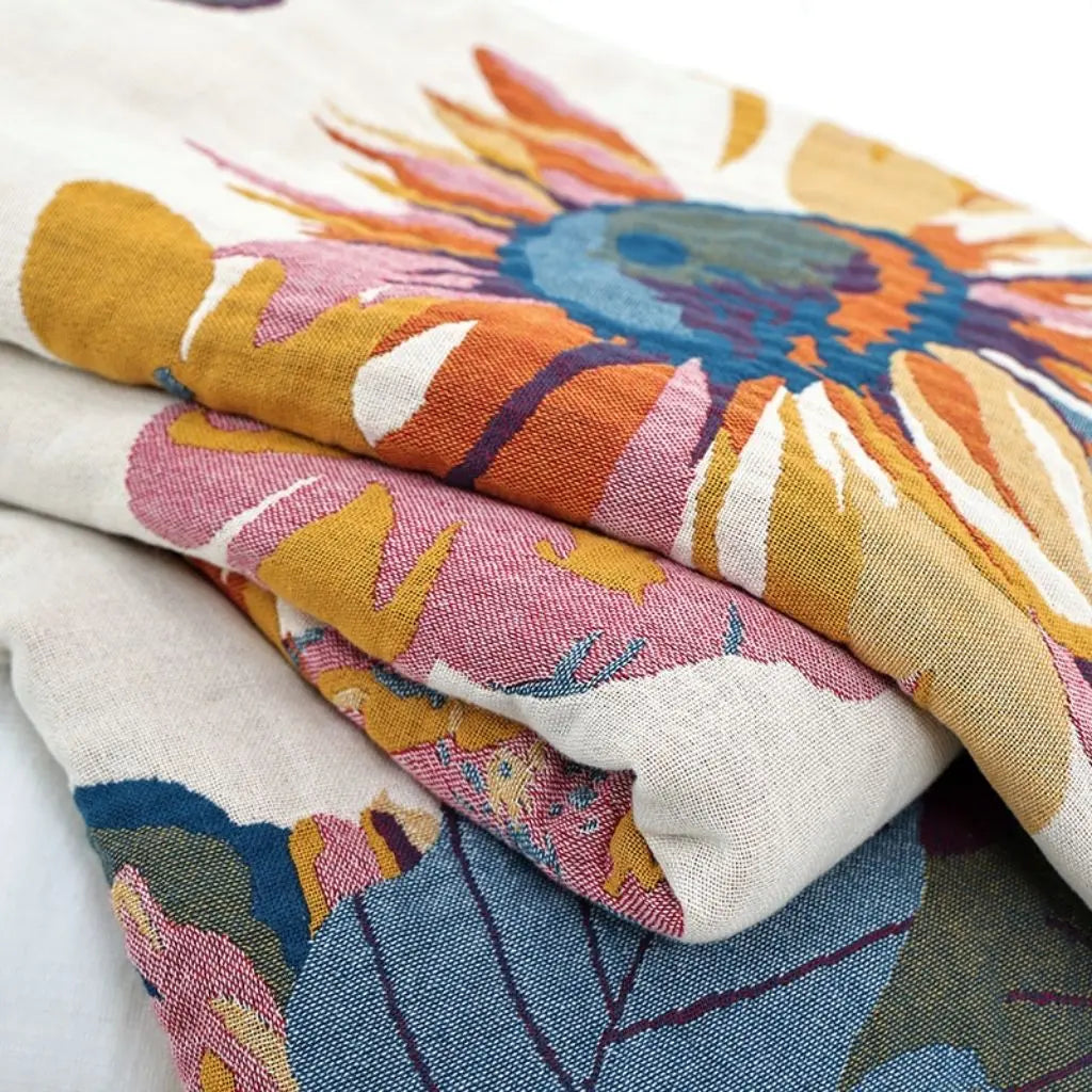 Iris bloom pattern cotton quilt with botanical floral design for nature inspired home decor