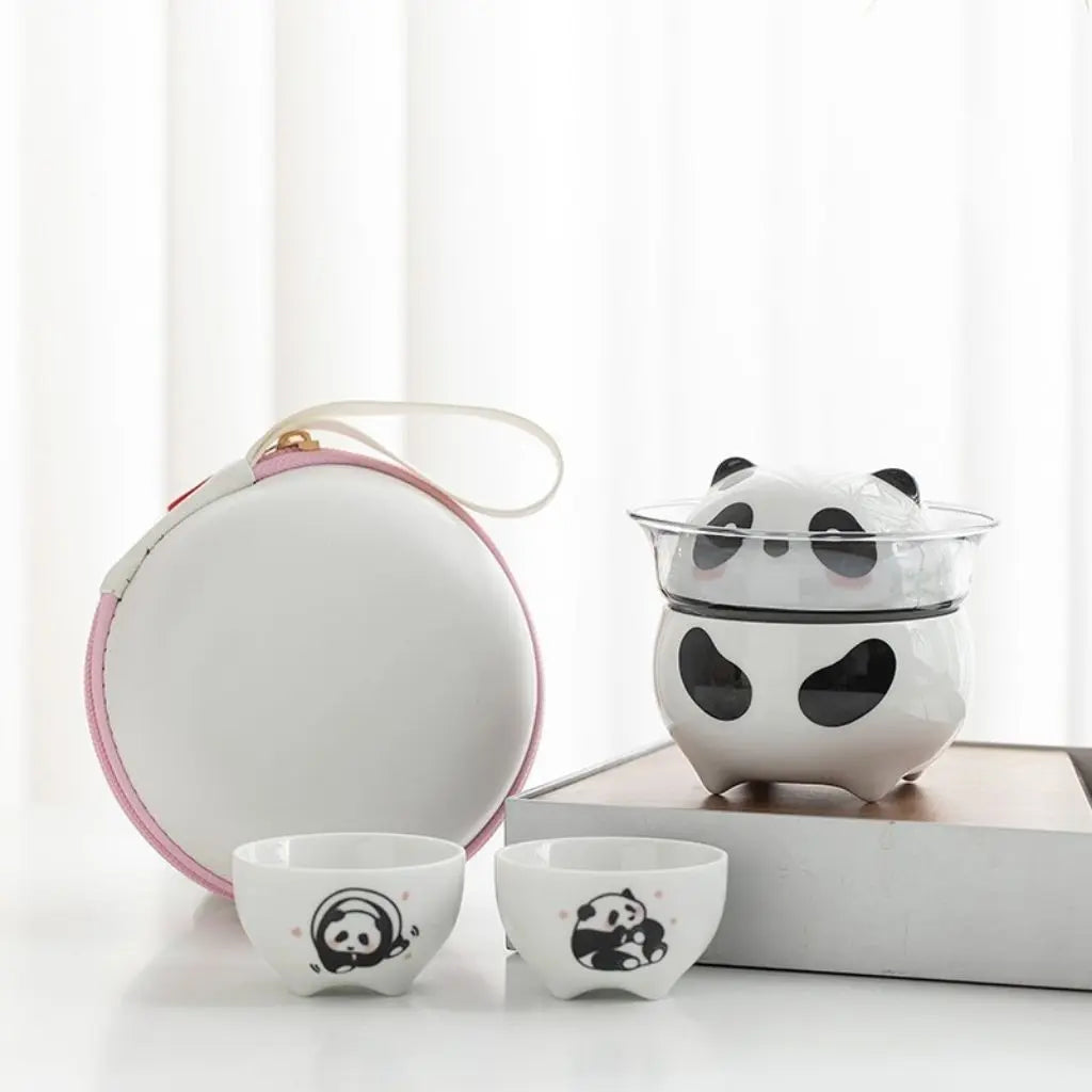 Panda ceramic tea gift set with portable teapot tasting cups and travel case perfect for tea enthusiasts