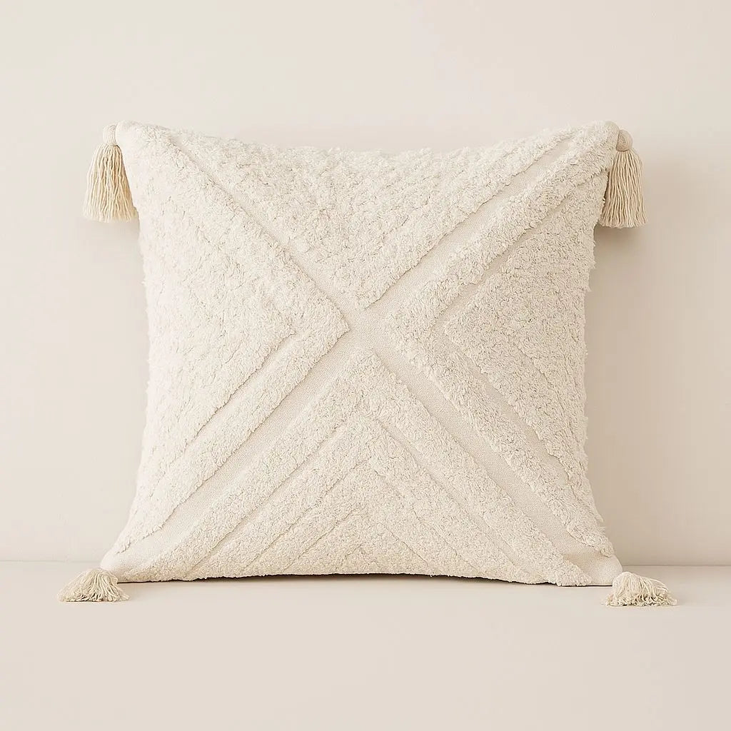 Diamond pattern cushion cover featuring raised tufted embroidery and modern geometric design for home styling
