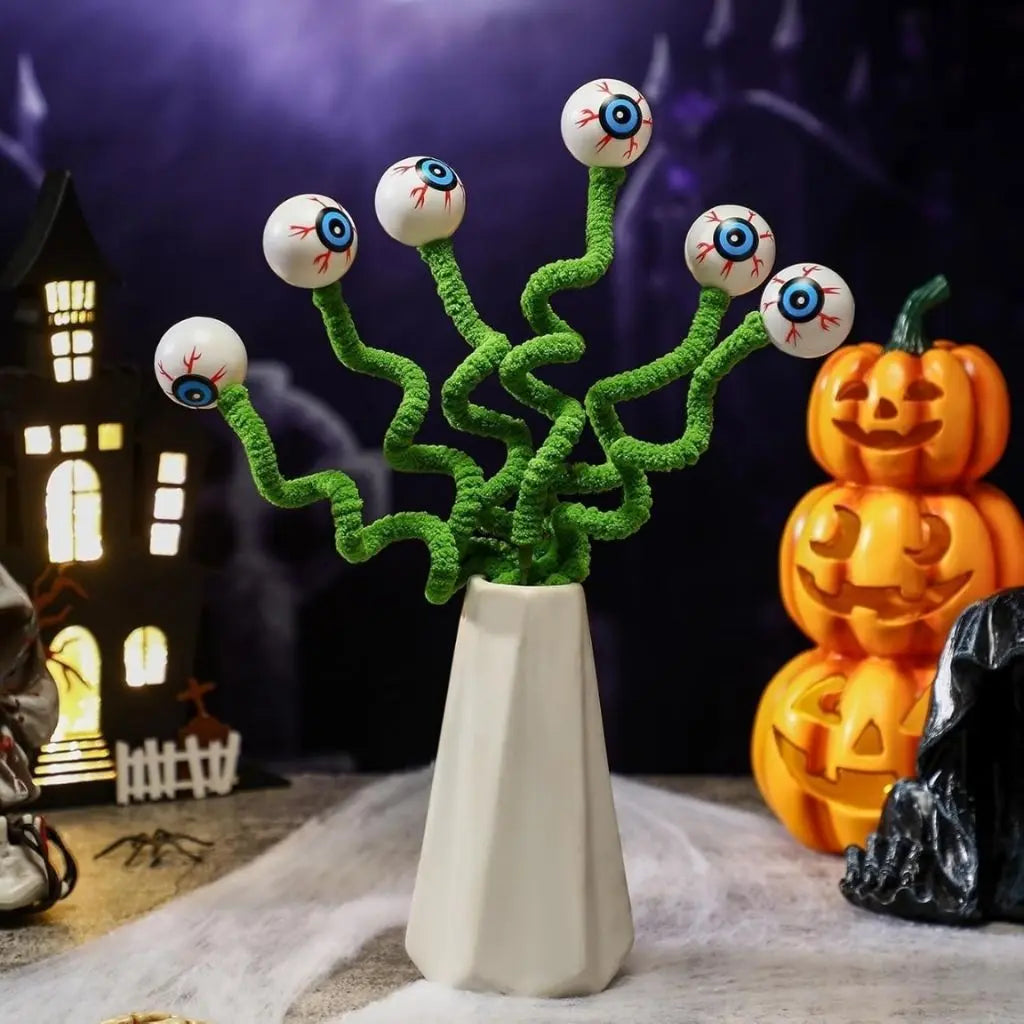 20-piece Halloween eyeball bouquet set with adjustable twig stems for spooky party displays