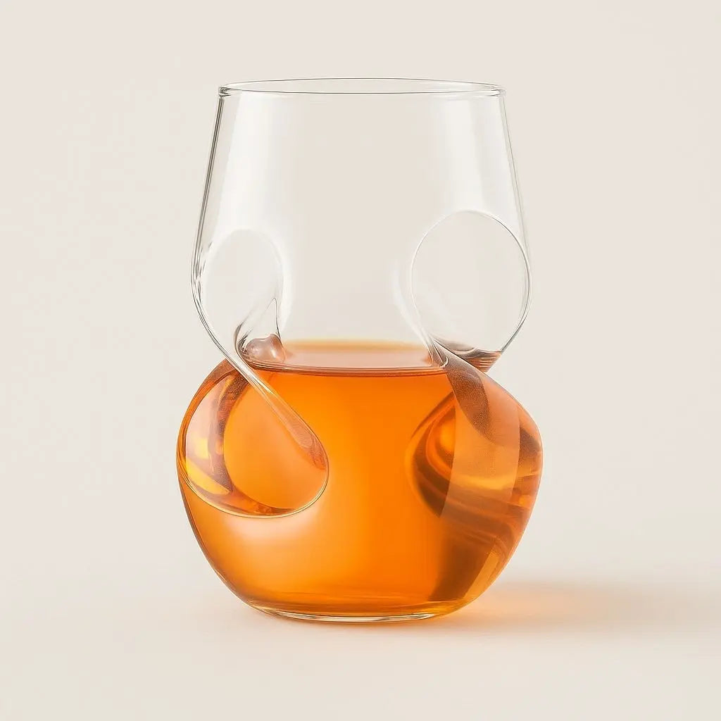 Twisted borosilicate whiskey glass with ergonomic grip design for cocktails and spirits 430ml capacity
