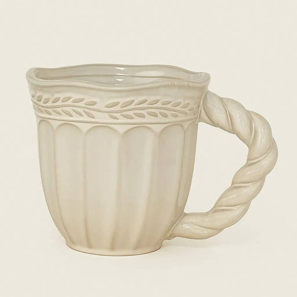 Handcrafted ceramic coffee mug with vintage design, perfect for daily coffee rituals and kitchen decor