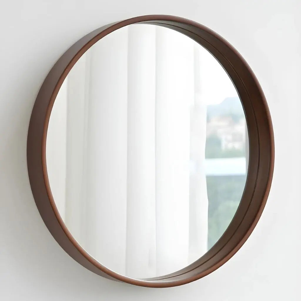 Walnut wood framed mirror with natural finish, modern minimalist design for contemporary interiors