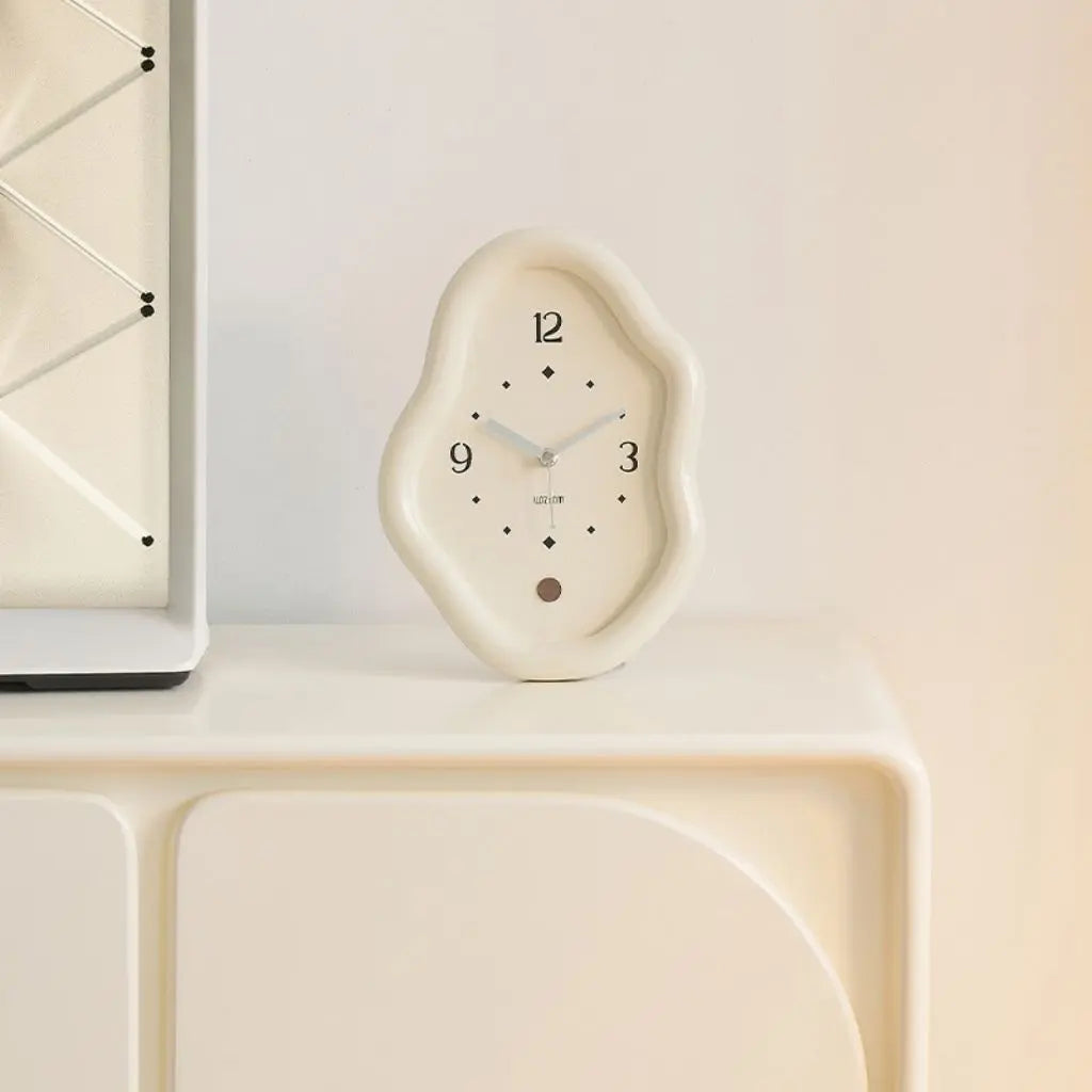 Wooden table clock profile showing curved sleek silhouette with modern craftsmanship and elegant form