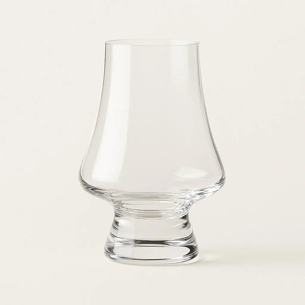 Crystal spirits glass with curved bowl perfect for whiskey tasting and home bar collection