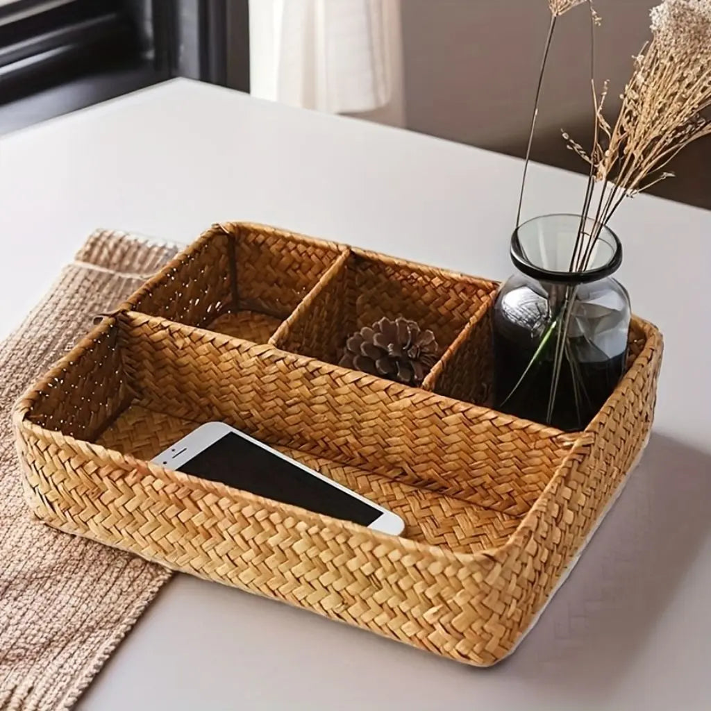 Natural wicker storage organizer basket eco-friendly farmhouse home decor solution