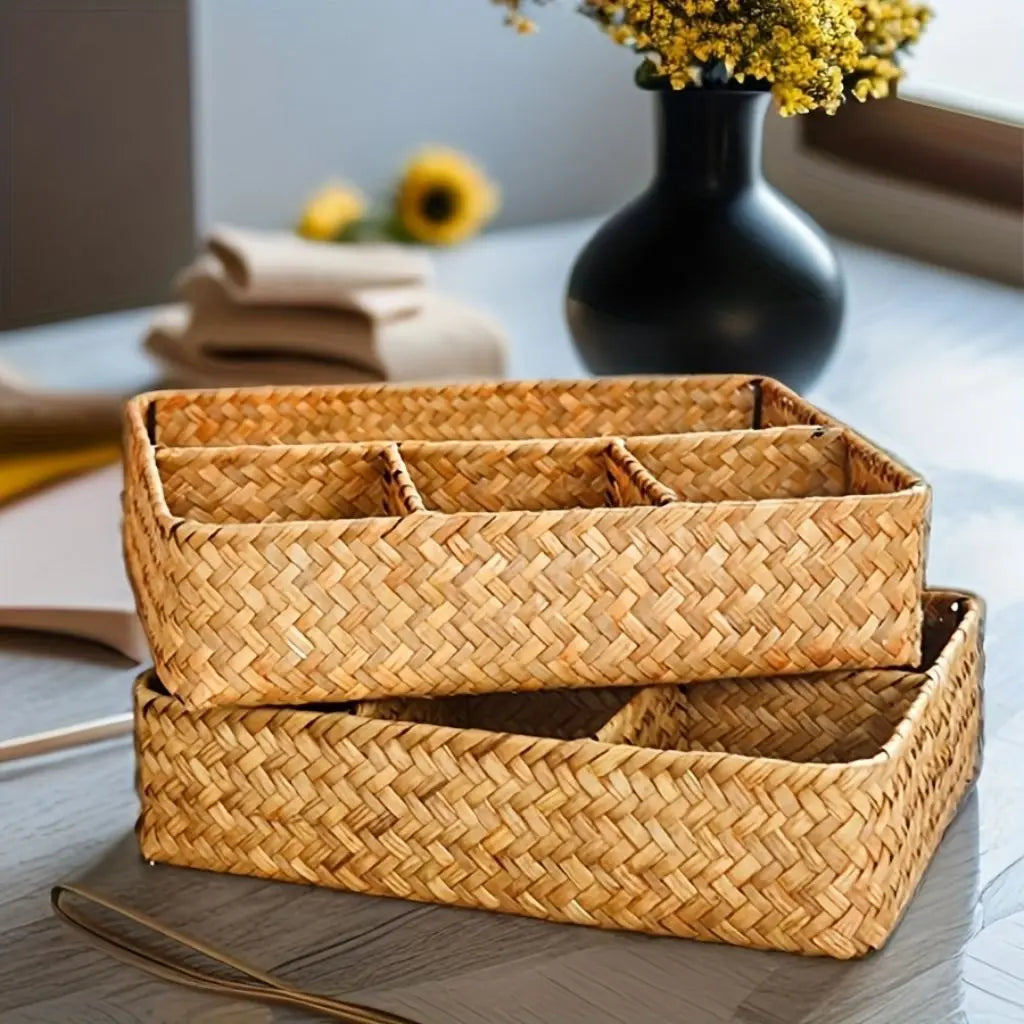 Round willow storage basket decorative organizer for boho home decor and organization