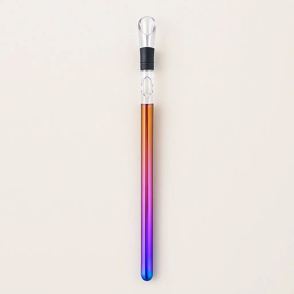 Stainless steel wine chiller set with cooling rod aerator and matching stopper in elegant gift box