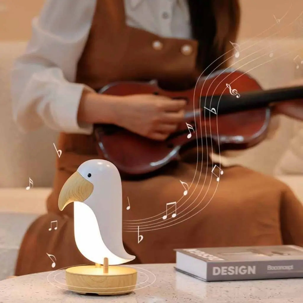 Rechargeable wooden bird lamp with portable battery design for flexible home lighting placement