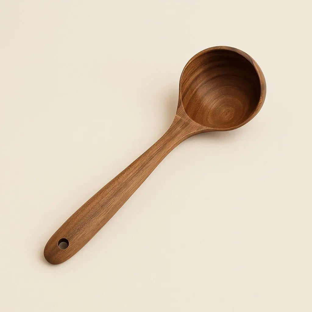 Handcrafted wooden utensils from sustainable natural wood offering non-toxic cooking solutions