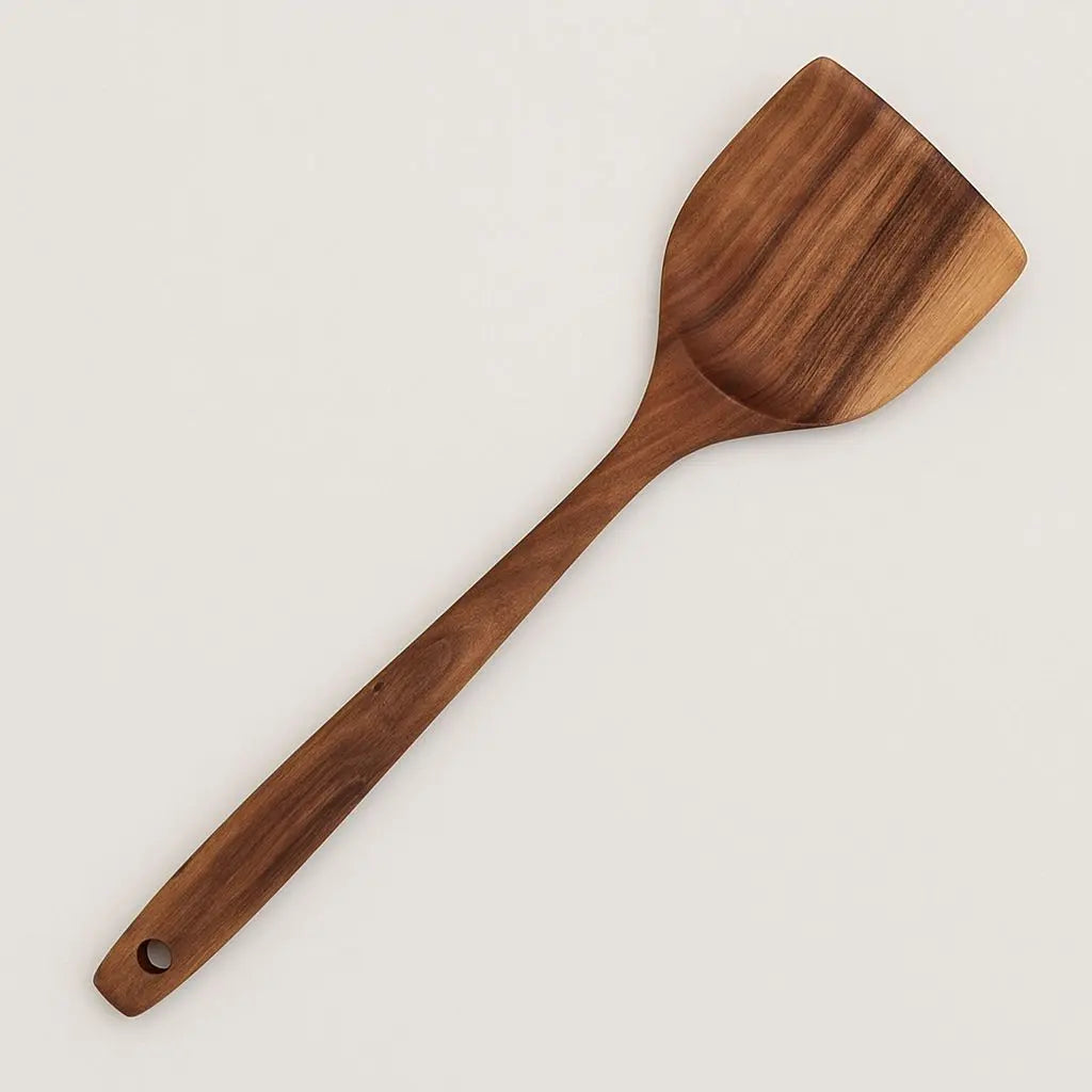 Natural wooden utensils designed as sustainable cooking tools with heat-resistant properties