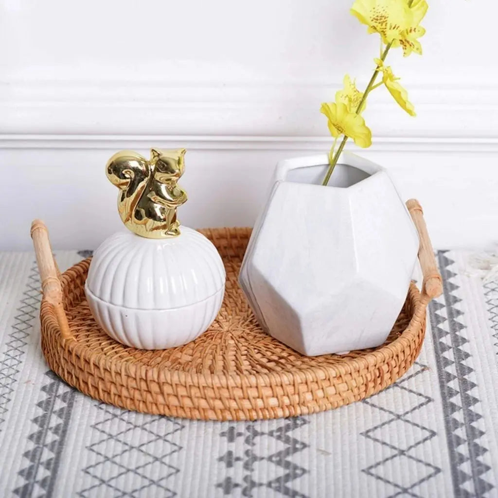 Natural rattan tray organizer featuring handwoven design perfect for kitchen accessories and storage
