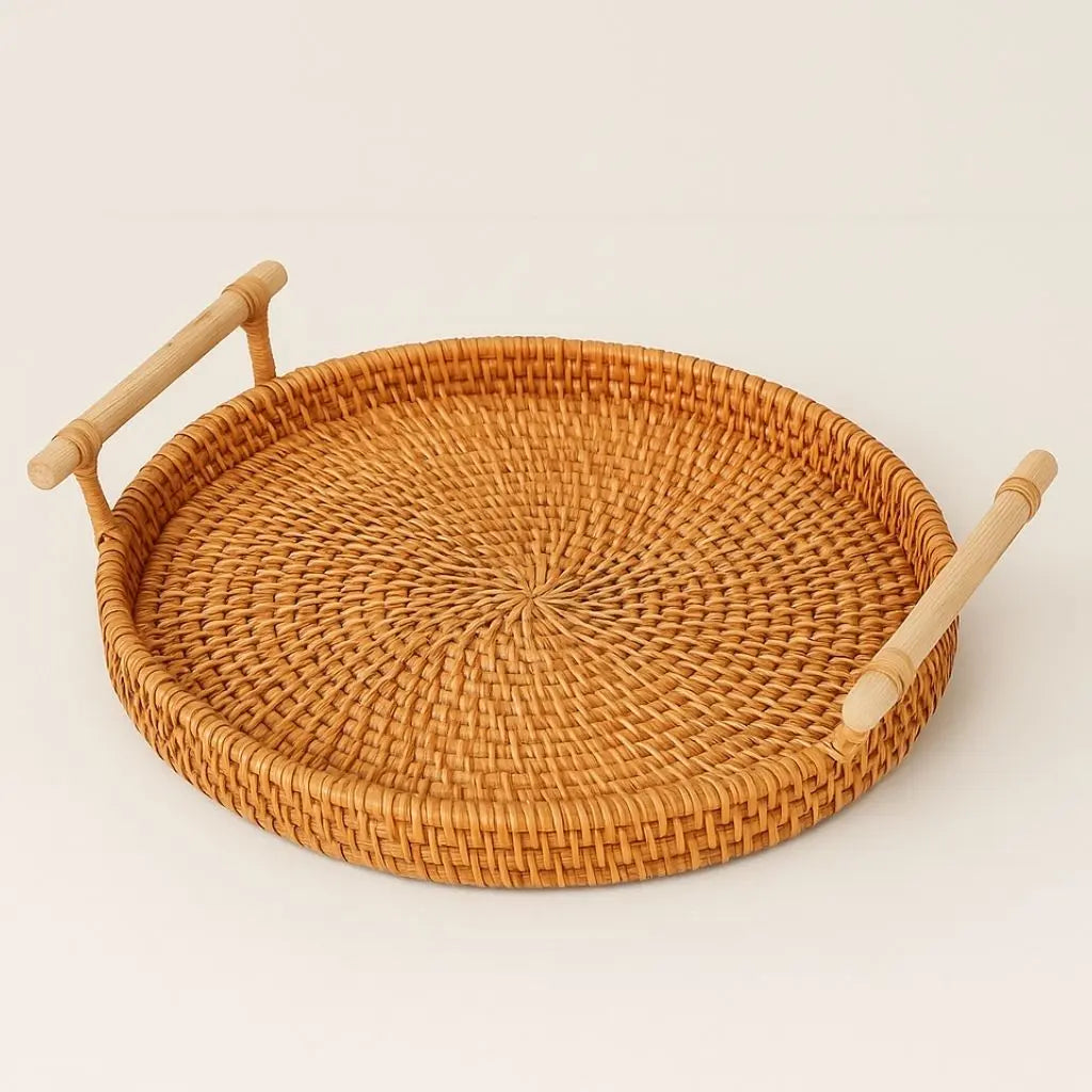 Natural woven rattan organizer tray combining traditional craftsmanship with contemporary storage needs.