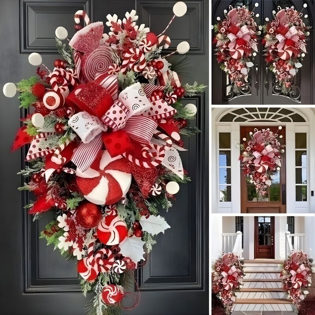 Handcrafted Christmas wreath with pine cones and berry accents