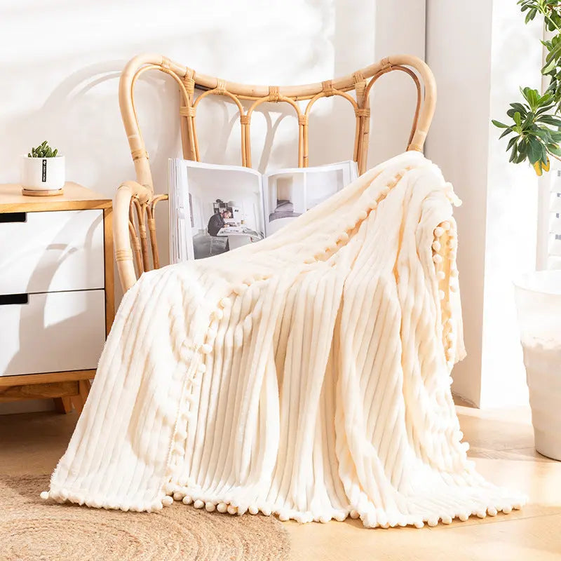 Fringe throw blanket made from soft polyester perfect for modern interior styling
