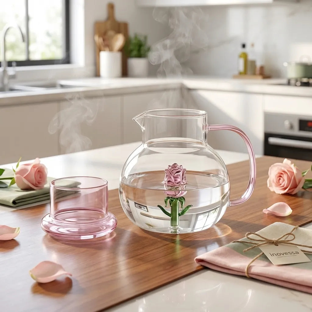 Rose Blossom Glass Teapot