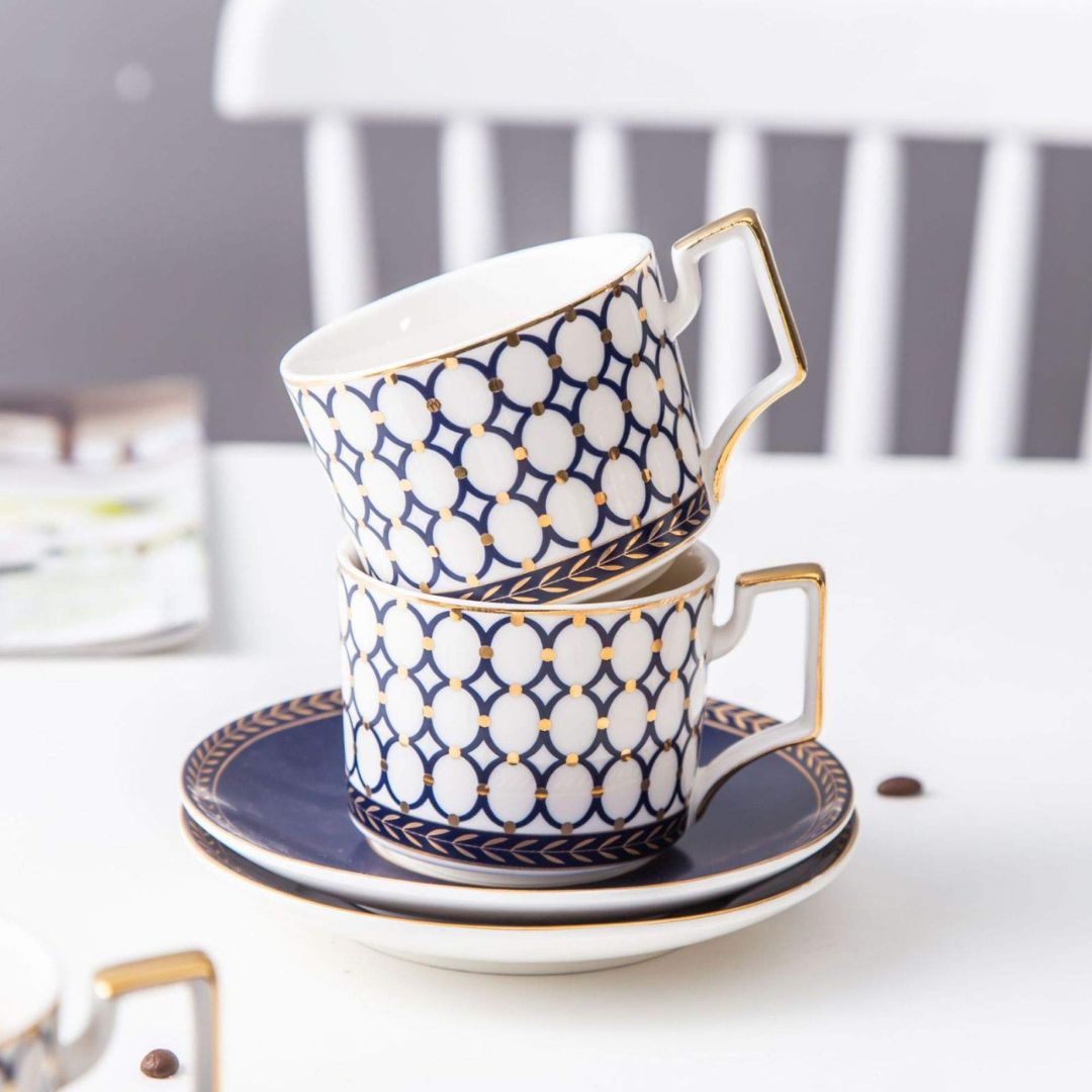White ceramic tea set with bone china coffee service and porcelain cups