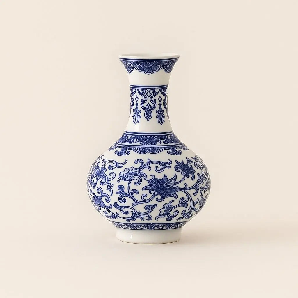 Handcrafted ceramic wall vase with traditional blue white patterns for home decor accent pieces