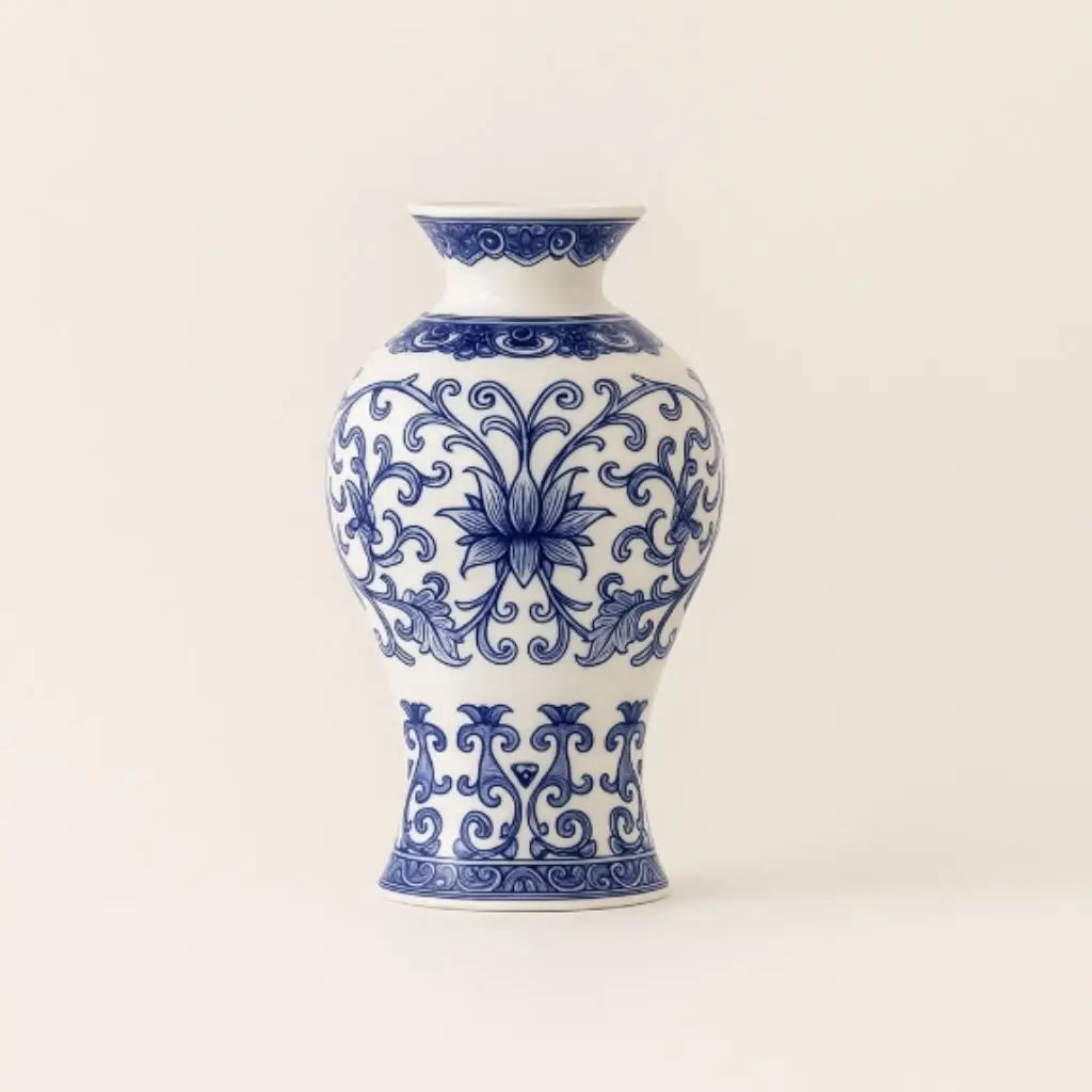 Decorative ceramic wall vase with blue white design perfect for living room and hallway decor
