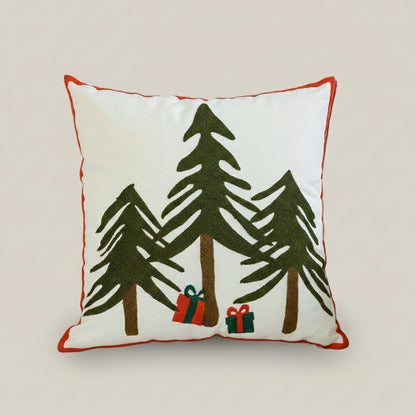 Embroidered Christmas pillow cover with snowflake and mountain pattern 