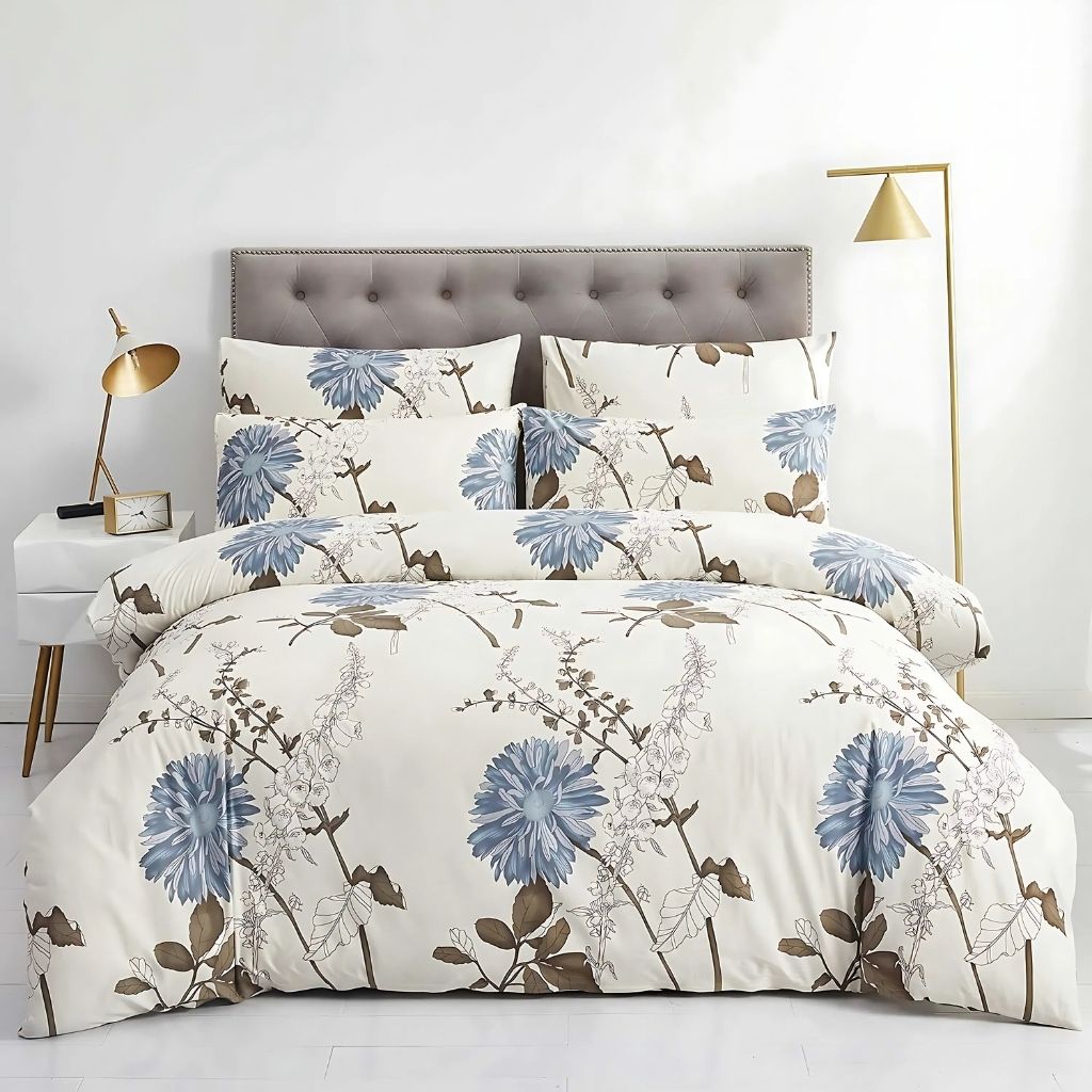  Breathable microfiber duvet cover with fade-resistant floral print and smooth comfortable texture