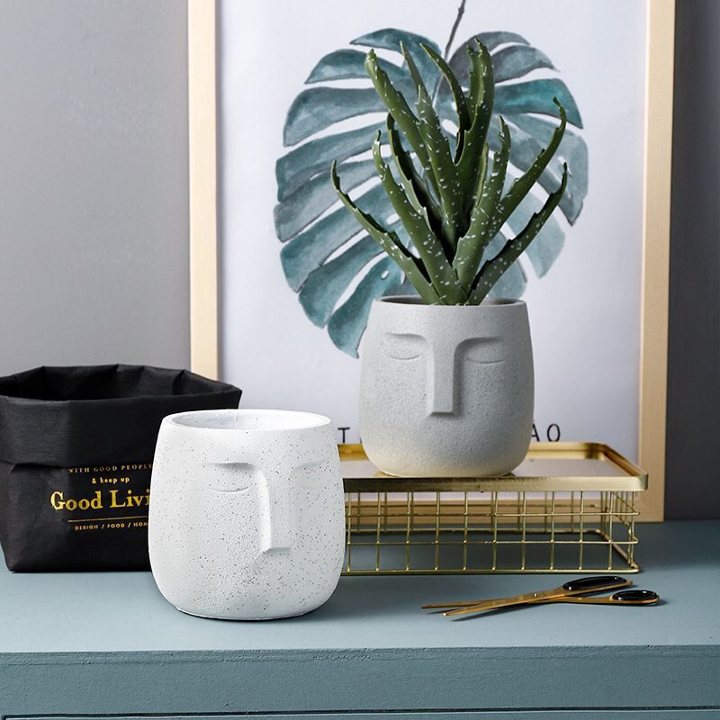 Amra Sculpted Face Plant Pot